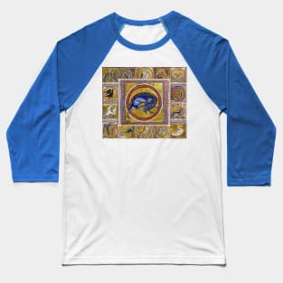 MEDIEVAL BESTIARY,WILD GOAT, FANTASTIC ANIMALS IN GOLD RED BLUE COLORS Baseball T-Shirt